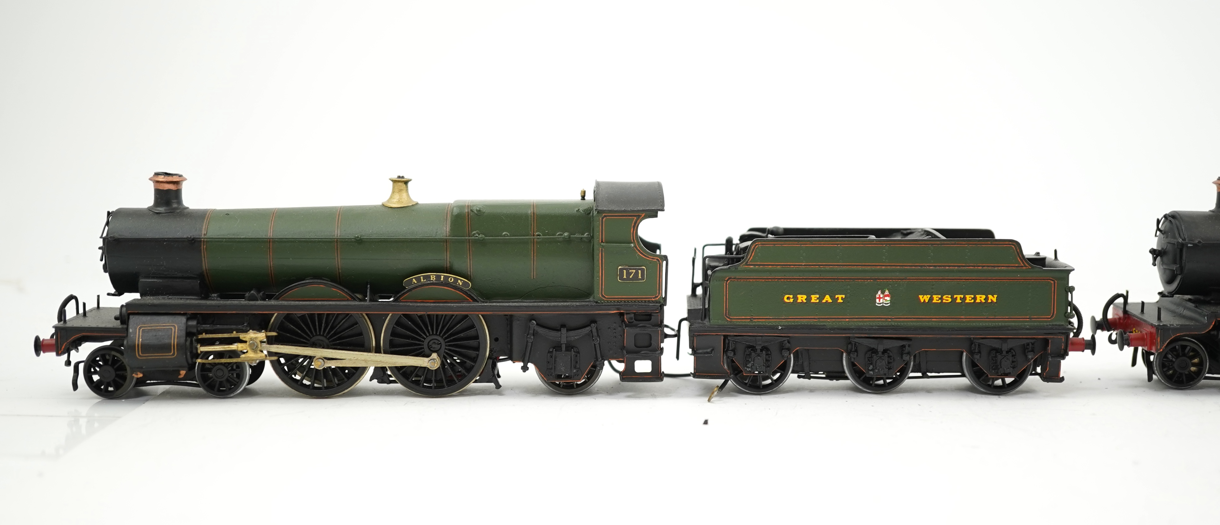 Two 00 gauge brass and white metal kit built GWR tender locomotives; a 2900 class 4-4-2, 171, together with a Grange class 4-6-0, Arlington Grange 6800, constructed, painted and lined to a high standard, both motored for